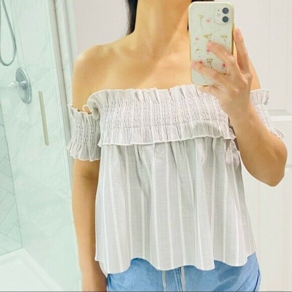 English Factory Tops - English Factory off the shoulder striped linen top